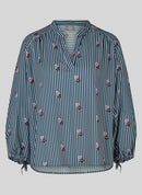 Café Paris Stripe & Print Blouse - Dark Jeans