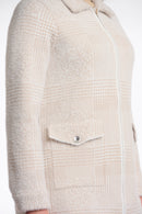 Long Zipped Cardigan - Stone Check