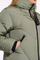 High Collar Padded Jacket - Green Ash