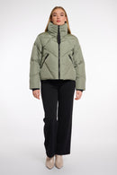 High Collar Padded Jacket - Green Ash