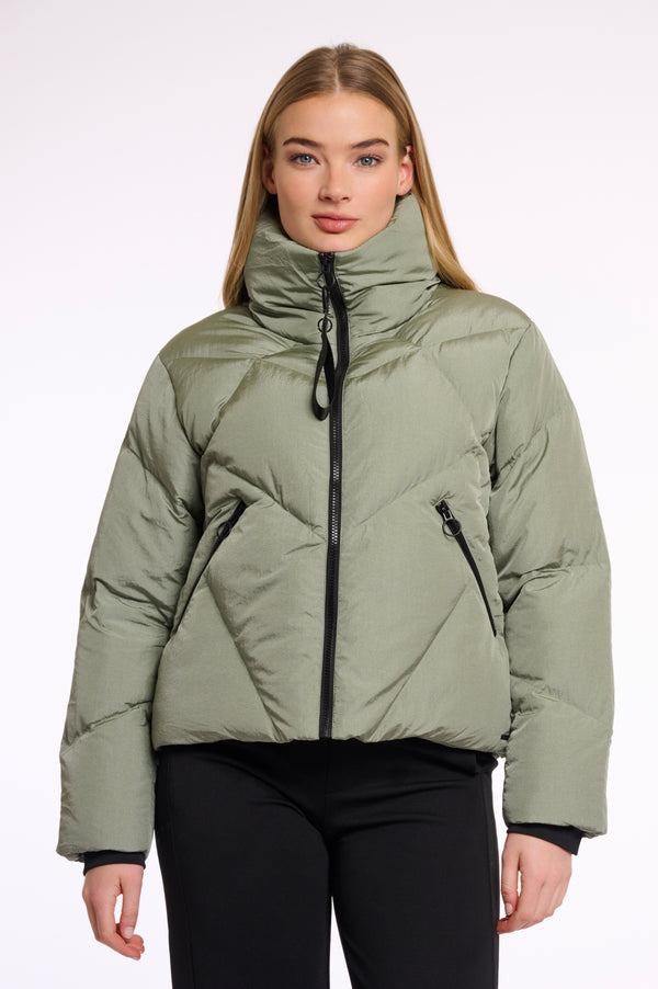 High Collar Padded Jacket - Green Ash