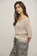 Macha Lurex V Neck Top - Beach