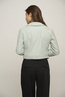 Banaz Cropped Biker Jacket - Chalk Blue