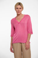 V Neck Short Sleeve Top - Pink