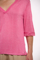 V Neck Short Sleeve Top - Pink
