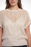 Open Knit Short Sleeve Top - Birch