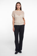 Open Knit Short Sleeve Top - Birch