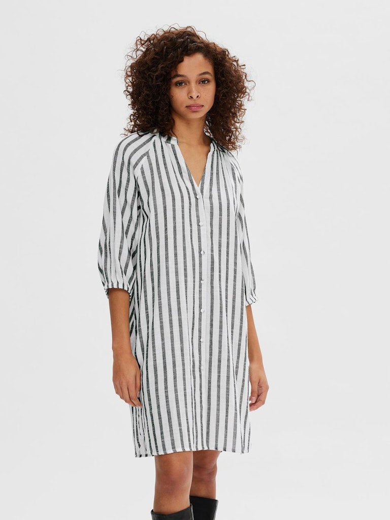 Alberta 3/4 Stripe Dress - Snow White/black Stripe