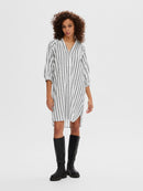 Alberta 3/4 Stripe Dress - Snow White/black Stripe