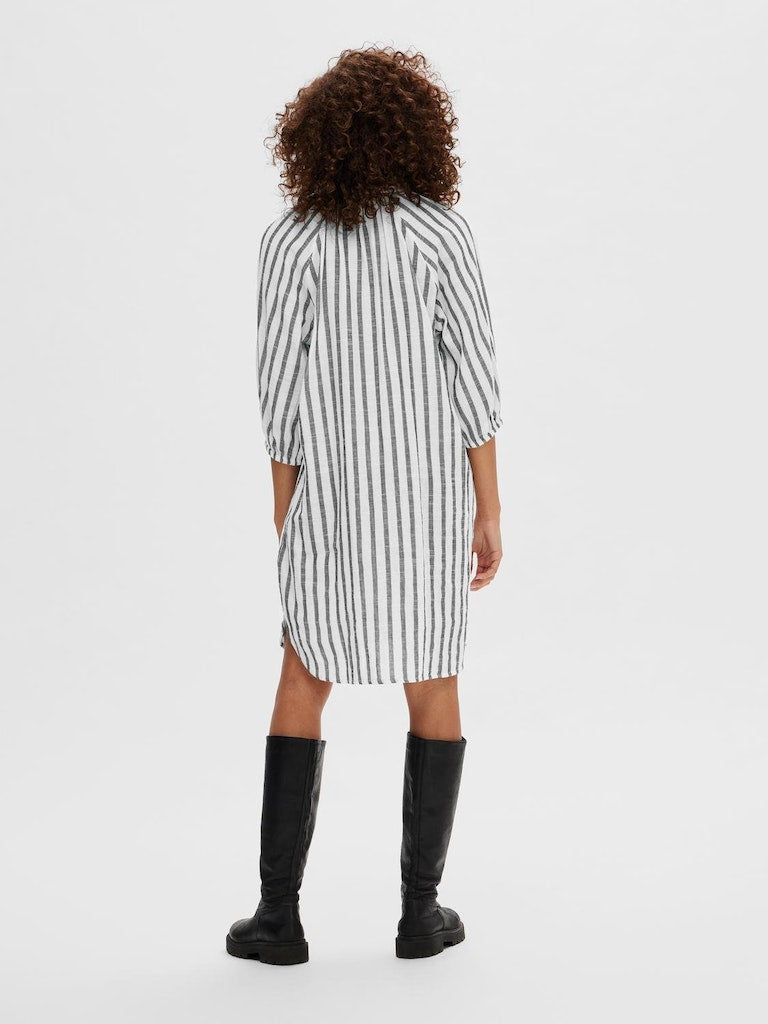 Alberta 3/4 Stripe Dress - Snow White/black Stripe