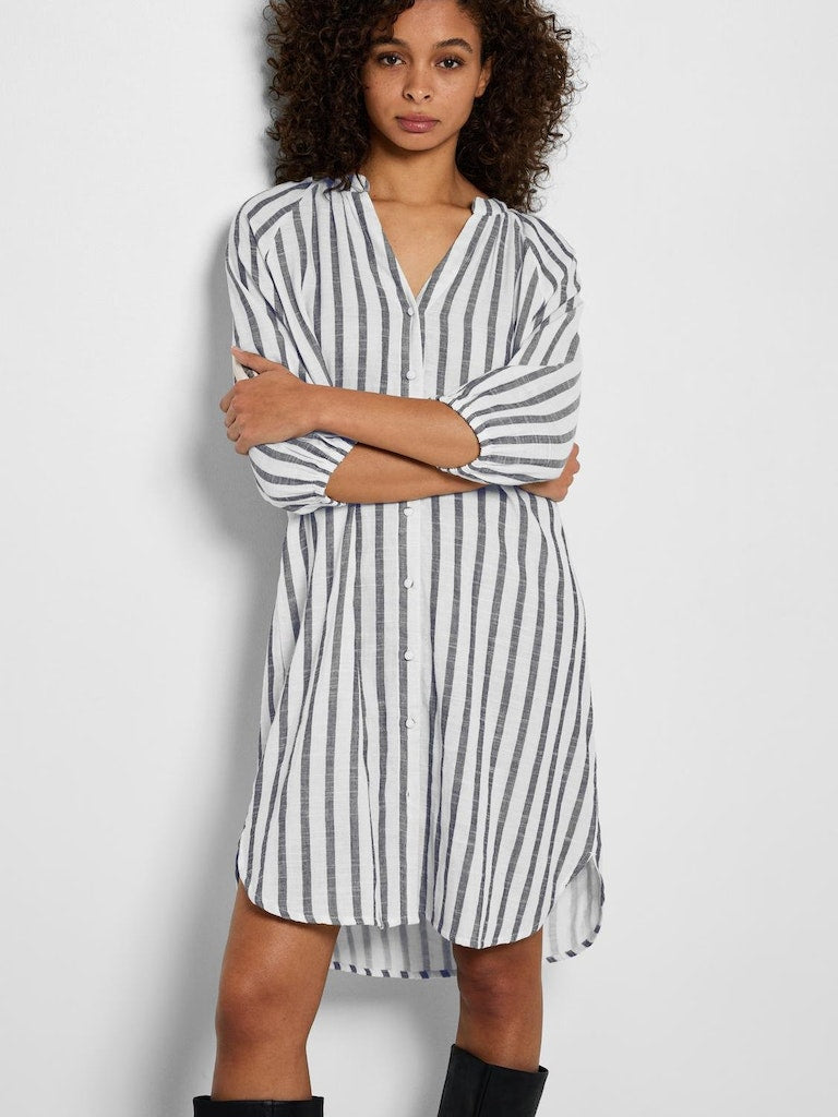 Alberta 3/4 Stripe Dress - Snow White/black Stripe