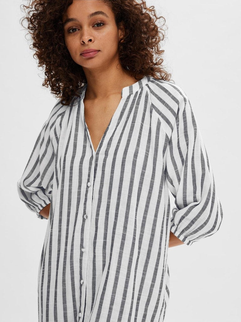 Alberta 3/4 Stripe Dress - Snow White/black Stripe