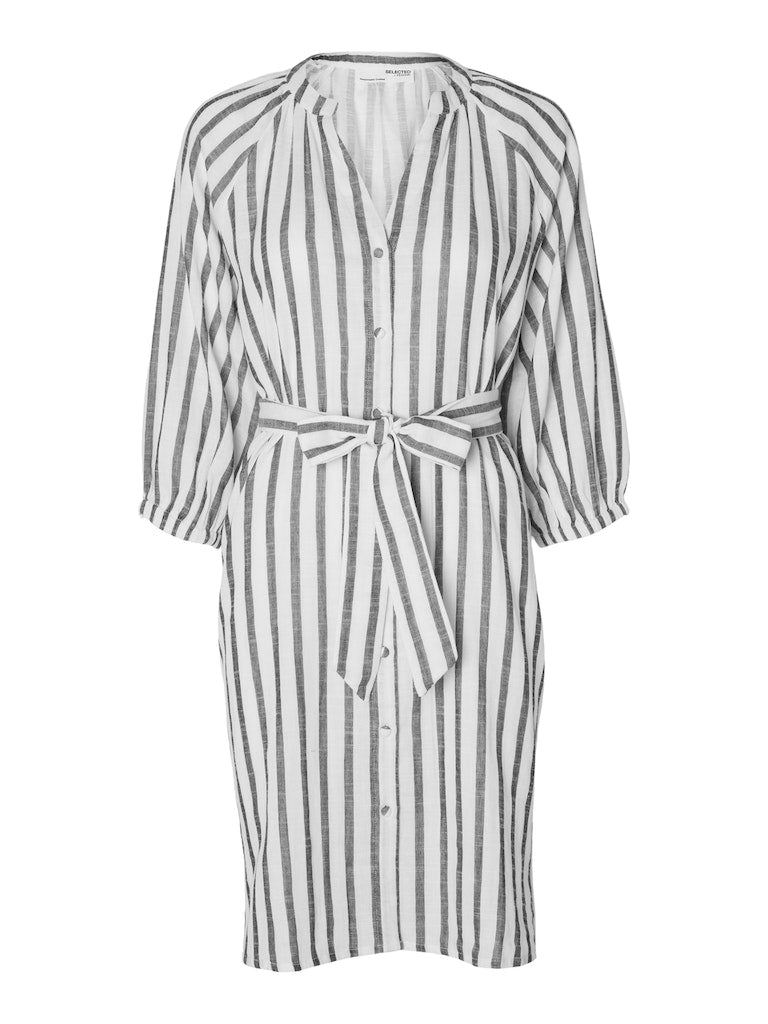 Alberta 3/4 Stripe Dress - Snow White/black Stripe