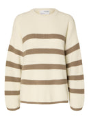 Bloomie Round Neck Jumper - Snow White/greige