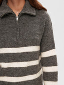 Maline Stripe 1/2 Zip Jum - Grey Melange/birch