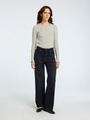 Long Sleeve Stripe Tee - Vetiver/snow White