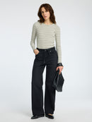 Long Sleeve Stripe Tee - Vetiver/snow White