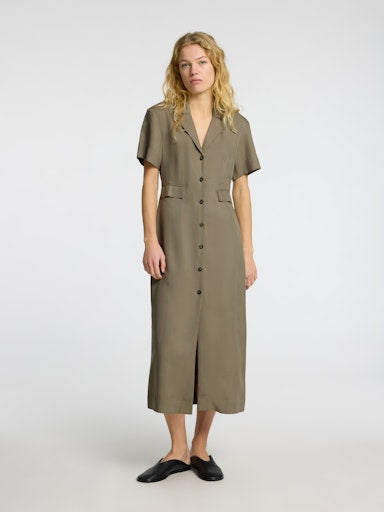 Natuk Button Ankle Dress - Vetiver