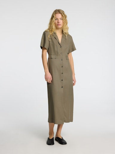 Natuk Button Ankle Dress - Vetiver