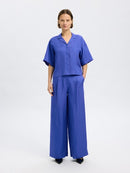 Lyra Wide Linen Trouser - Dazzling Blue