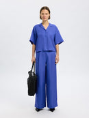 Lyra Wide Linen Trouser - Dazzling Blue