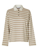 Wada Stripe Collar Top - Island Fossil/snow White