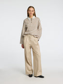 Wada Stripe Collar Top - Island Fossil/snow White