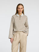 Wada Stripe Collar Top - Island Fossil/snow White