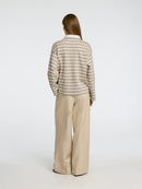 Wada Stripe Collar Top - Island Fossil/snow White