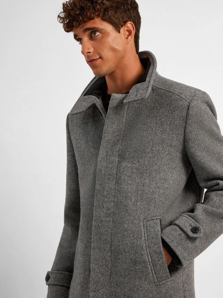 Reuben Wool Coat - Light Grey Melange