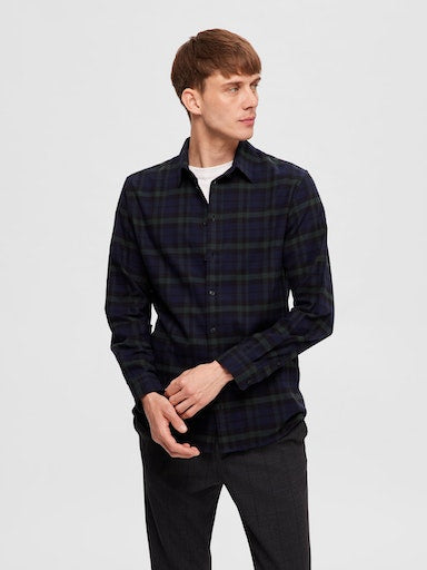 Owen Flannel Long Sleeve Shirt - Dark Navy Squares