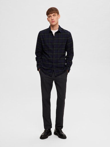 Owen Flannel Long Sleeve Shirt - Dark Navy Squares