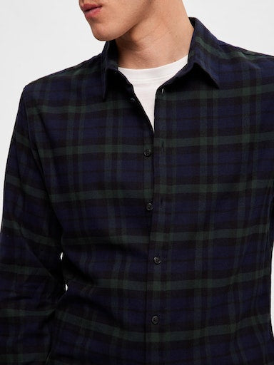 Owen Flannel Long Sleeve Shirt - Dark Navy Squares