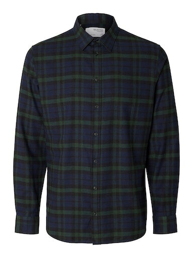 Owen Flannel Long Sleeve Shirt - Dark Navy Squares
