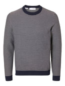 Jake Stripe Round Neck Jumper - Sky Captain/oatmeal