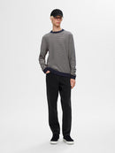 Jake Stripe Round Neck Jumper - Sky Captain/oatmeal