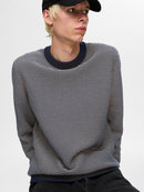 Jake Stripe Round Neck Jumper - Sky Captain/oatmeal