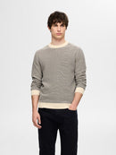 Jake Stripe Round Neck Jumper - Oatmeal/sky Captain