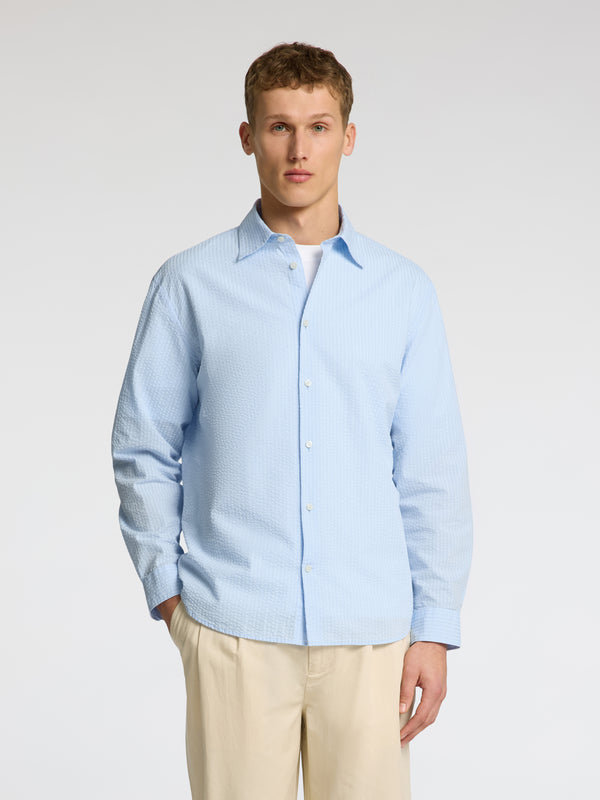 Derek Seersucker Shirt - Cashmere Blue