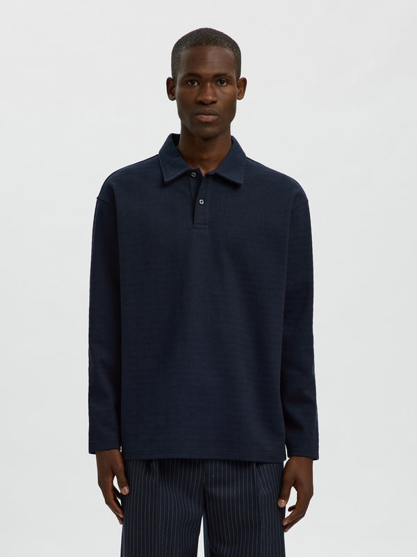 Selected Homme Henry Long Sleeve Polo - Sky Captain