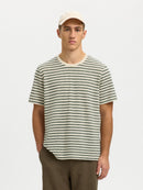 Kevin Stripe Round Neck T-Shirt - Egret Sky Captain & Calla Green