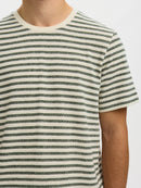 Kevin Stripe Round Neck T-Shirt - Egret Sky Captain & Calla Green