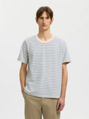 Kevin Stripe Round Neck T-Shirt - Egret Skyway & Blue Mirage