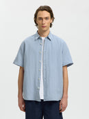 Clay Linen Blend Shirt - Dusty Blue/white
