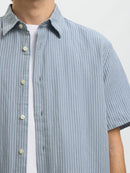 Clay Linen Blend Shirt - Dusty Blue/white