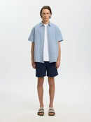 Clay Linen Blend Shirt - Dusty Blue/white