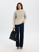 Alva Round Neck Jumper - Light Grey Melange/birch