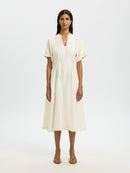 Marie Midi Dress - Egret Stripes