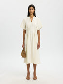 Marie Midi Dress - Egret Stripes