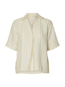 Marie Short Sleeve Shirt - Egret Stripes